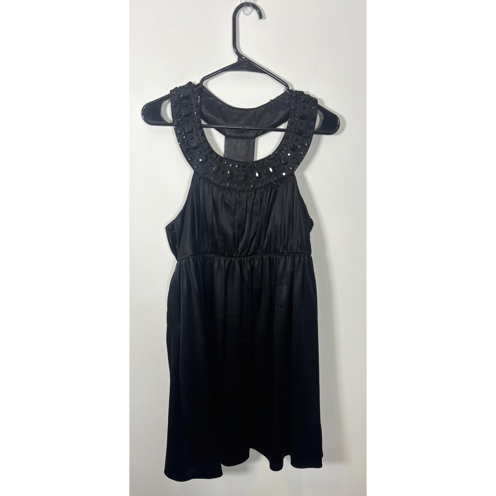 Laundry By Design Black Satin Cocktail Dress Women's Size 6 Beaded with Pockets
